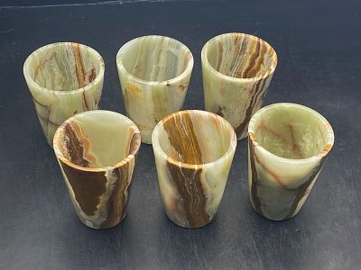 Rock, Crystal, Natural, Decor, Collectible, Carving, Shot Glass. Shot Glasses Onyx (Banded 