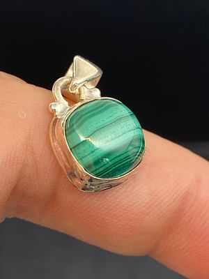 Rock, Crystal, Natural, Jewelry, Pendant, Sterling. Malachite Sterling Silver Pendant