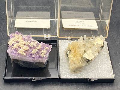 Rock, Crystal, Natural, Collectible, Mineral, Specimen. 2 Specimen: Amethyst Pyrite on Quartz C 