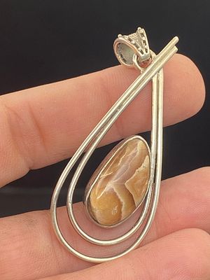 Rock, Crystal, Natural, Jewelry, Pendant, Sterling. Banded Aragonite Sterling Silver Pendant