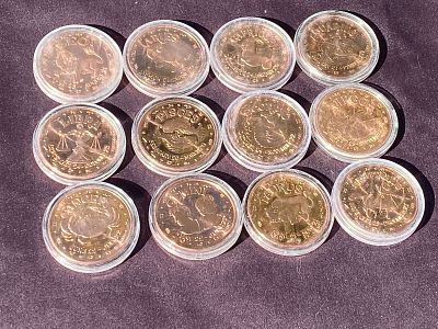 Rock, Crystal, Natural, Decor, Collectible, Copper, Coin. Copper Coins Zodiac Set 1oz each