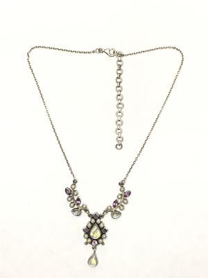 Sterling silver necklace. Sterling necklace with moonstone, amethyst and pearl gemstones. 18.83 