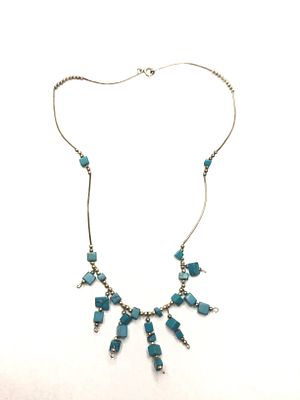 Sterling silver necklace. Sterling necklace with turquoise colored stones. 9.98 grams total 