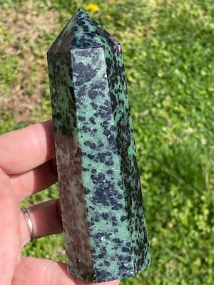 Rock, Crystal, Natural, Decor, Collectible, Carving, Oblisk. Oblisk: Ruby Zoisite 5"