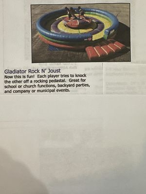 Rock N Joust 1. 2012 | Mfr. Cutting Edge | SN PS 032 | L24 W28 H4 | Comes with a blower