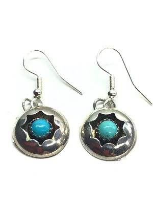 Zuni Handmade earrings. Sterling silver earrings featuring turquoise stone. 2.41 grams of total 