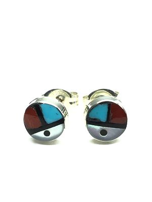 Zuni handmade earrings. Sterling silver earrings featuring multiple stone inlay. 0.68 grams of 