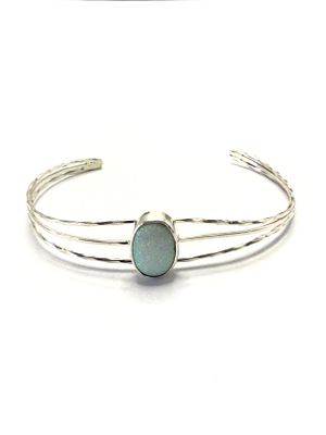 Navajo handmade cuff bracelet. Sterling silver cuff with opal inlay. 5.67 grams total weight. 