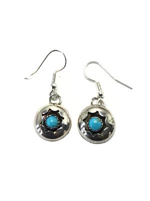 Zuni handmade earrings. Sterling silver earrings with Kingman turquoise stones. 2.38 grams total 
