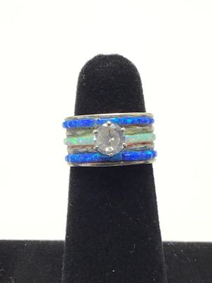 Navajo handmade ring. Sterling silver ring with opals inlay and CZ gemstone. 5.69 grams total 