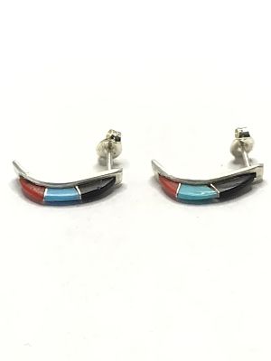 Zuni handmade earrings. Sterling silver earrings with multiple stone overlay. 1.54 grams total 