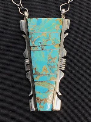 Navajo Handmade necklace. Sterling silver necklace featuring turquoise inlay. 21.41 grams of 