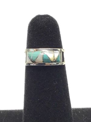 Zuni handmade ring. Sterling silver ring with multi stone inlay. 1.73 grams total weight. Size 5 