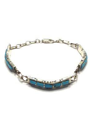 Zuni handmade bracelet. Sterling silver link bracelet with turquoise stones. 9.43 grams total 