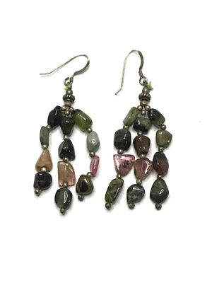 Sterling silver earrings. Sterling earrings with multiple stone dangles. 11.79 grams total weight.