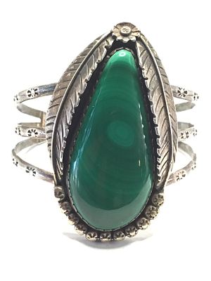 Artisan handmade cuff bracelet. Sterling silver cuff featuring large malachite stone. 46.66 