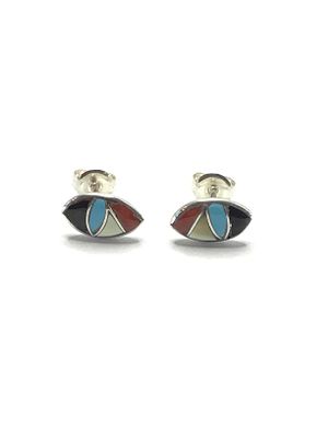 Zuni handmade earrings. Sterling silver earrings with multiple stone inlay. 1.16 grams total 