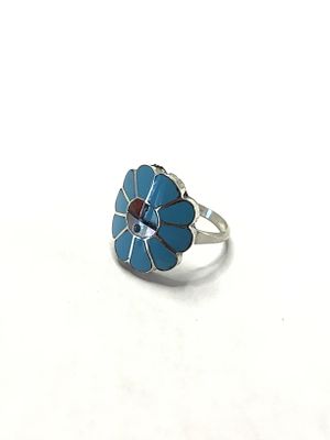 Zuni handmade ring. Sterling silver ring with multiple stone inlay. 3.37 grams total weight. 