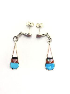 Zuni handmade earrings. Sterling silver earrings with multiple stone inlay. 2.28 grams total 