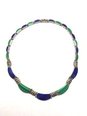 Artisan handmade necklace. Sterling necklace with lapis and malachite stones. 37.43 grams total 