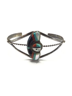 Artisan handmade cuff bracelet. Sterling silver cuff with multiple stone inlay. 11.18 grams 