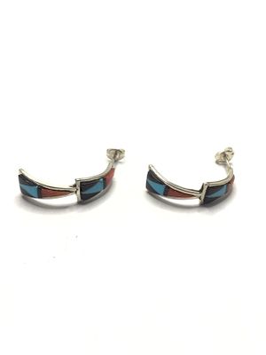 Zuni handmade earrings. Sterling silver earrings with multiple stone inlay. 3.56 grams total 