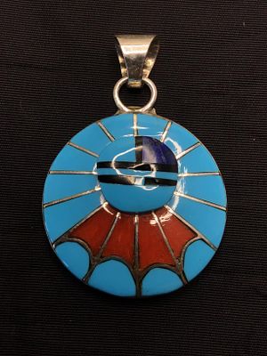 Zuni handmade pendant. Sterling silver pendant with 2 layer multiple stone inlay. 16.45 grams 