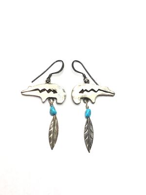 Artisan handmade earrings. Sterling earrings with turquoise stones. 9.72 grams total weight.