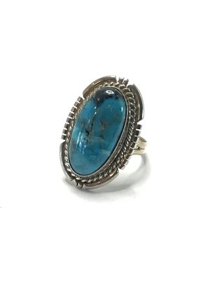 Navajo handmade ring. Sterling silver ring with Kingman turquoise stone. 5.38 grams total 