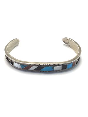 Artisan handmade cuff bracelet. Sterling silver cuff with multiple stone inlay. 21.58 grams 