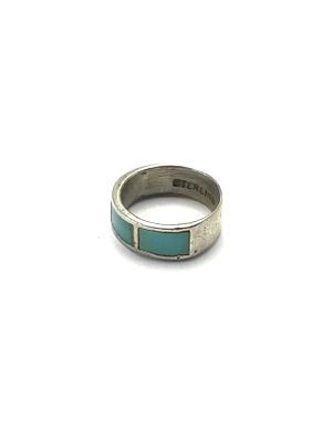 Artisan handmade ring. Sterling silver ring with turquoise inlay. 3.10 grams total weight. Size 