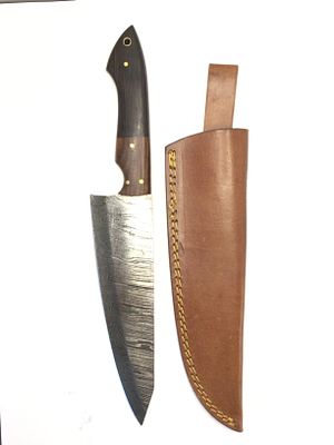 Damascus knife. Damascus bladed knife with sheath. Full Tang. 7 3/4 inch blade length.