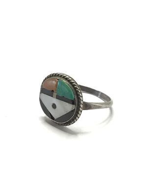 Artisan handmade ring. Sterling silver ring with multiple stone inlay. 2.91 grams total weight. 