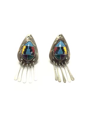 Artisan handmade earrings. Sterling silver earrings with multiple stone inlay. 6.54 grams total 