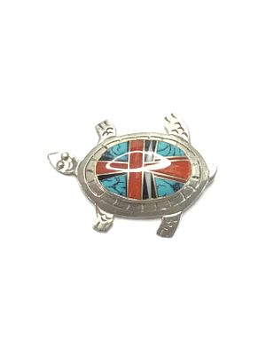 Artisan handmade brooch. Sterling silver brooch with multiple stone inlay. 10.19 grams total 
