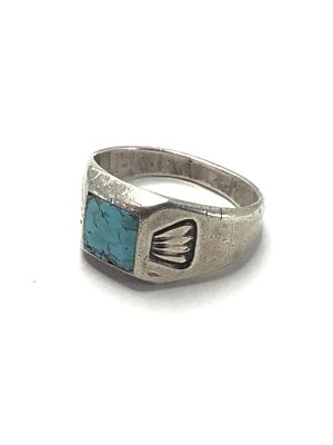 Artisan handmade ring. Sterling silver ring with turquoise inlay. 7.85 grams total weight. Size 