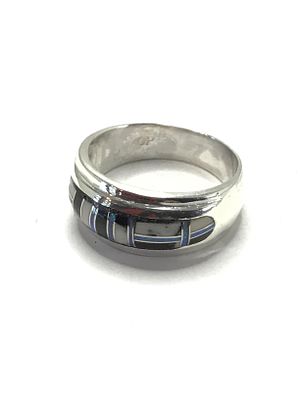 Artisan made ring. Sterling silver ring with multiple stone inlay. 6.19 grams total weight. Size 9.