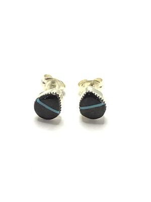 Zuni handmade earrings. Sterling silver earrings with turquoise and onyx inlay. 0.88 grams total 