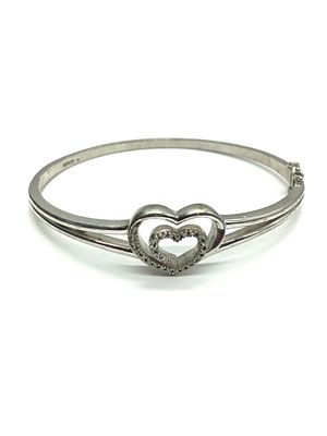 Sterling silver bracelet. Sterling Diamond Pave double heart hinged bracelet. 19.39 grams total 