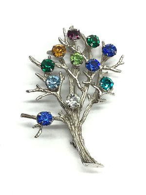 Sterling silver pin. Sterling pin with multiple colored gemstones. 8.41 grams total weight.