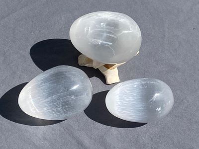 Egg, Selenite, Rock, Crystal, Collectible. 3 Eggs: Selenite