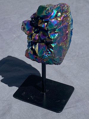 Titanium, Amethyst, Crystal, Rock, Decor, Collectible. Titanium Amethyst on Metal Display Brazil 1lb