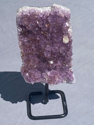 Amethyst, Rock, Crystal, Decor, Collectible. Amethyst Crystal Cluster with Calcite on Metal 