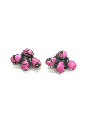 Artisan made earrings. Sterling silver earrings with pink blossom dahlia stones. 9.51 grams 