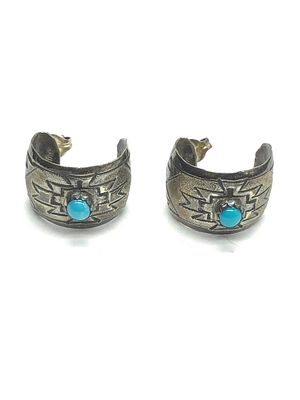 Artisan handmade earrings. Sterling silver earrings with turquoise stones. 4.09 grams total weight.