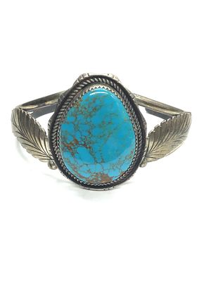 Artisan handmade cuff bracelet. Sterling silver cuff with turquoise stone. 33.05 grams total 