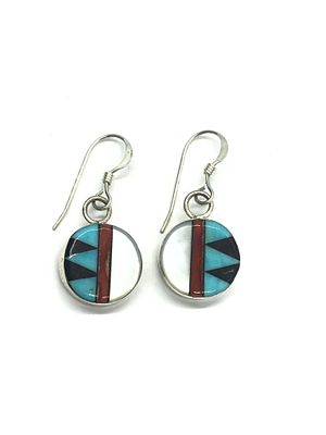 Zuni handmade earrings. Sterling silver earrings with multiple stone inlay. 2.52 grams total 