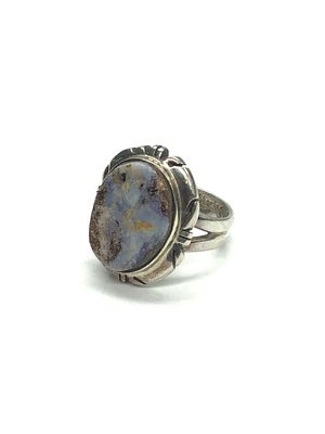 Artisan handmade ring. Sterling silver ring with Boulder opal stone. 8.69 grams total weight. 