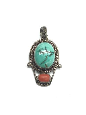 Artisan made pendant. Sterling silver pendant with colored stones. 7.68 grams total weight.