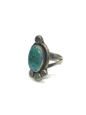 Artisan handmade ring. Sterling silver ring with turquoise stone. 7.25 grams total weight. Size 6.